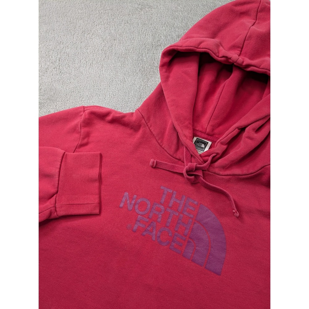 The North Face Womens XL Faded Red Logo Pullover Hoodie Sweatshirt Cotton Blend